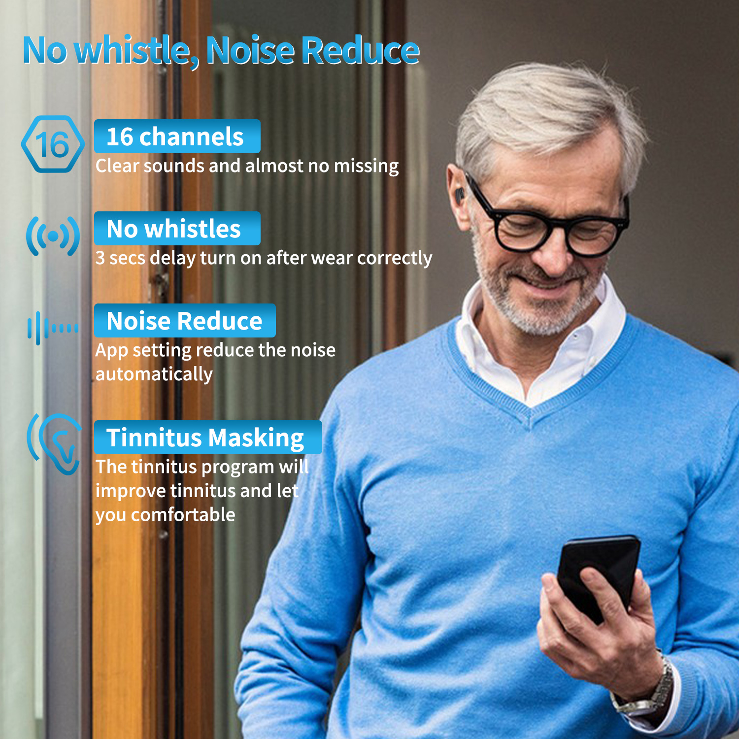 Customizable Wireless Rechargeable Hearing Aids 3-in-1 Function (Hearing Music Phone) 16 Channels Eco-Friendly Digital product detail