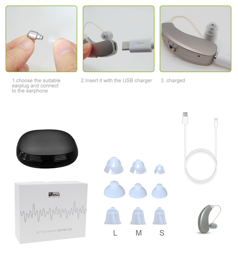 TINGOTON BTE Digital Rechargeable Hearing Aid Noise Reduction Comfortable Hanging Design for Severe Hearing Loss Deaf-China Made product detail