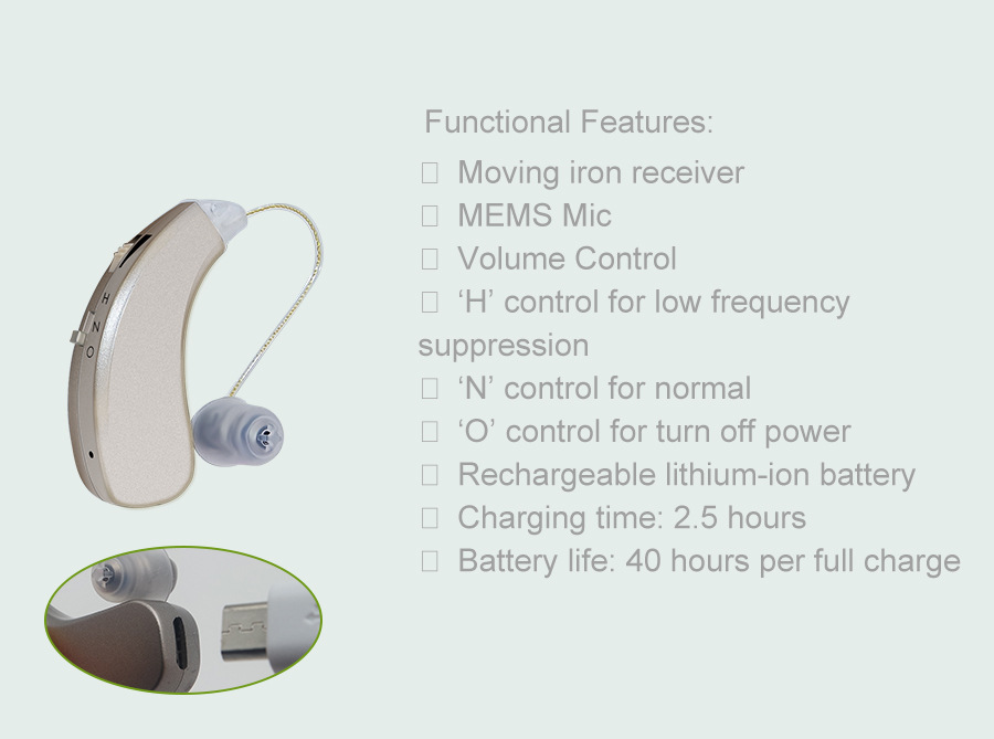 TINGOTON BTE Digital Rechargeable Hearing Aid Noise Reduction Comfortable Hanging Design for Severe Hearing Loss Deaf-China Made product detail