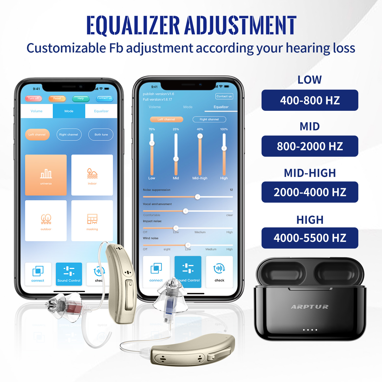 Hot Selling 16-Channel RIC Hearing Aids Low Noise Champagne Color App Test product detail
