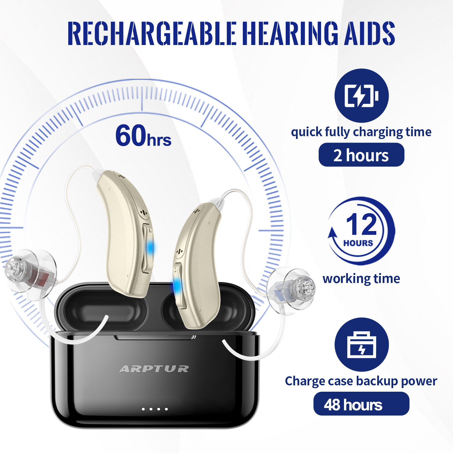 Hot Selling 16-Channel RIC Hearing Aids Low Noise Champagne Color App Test product detail