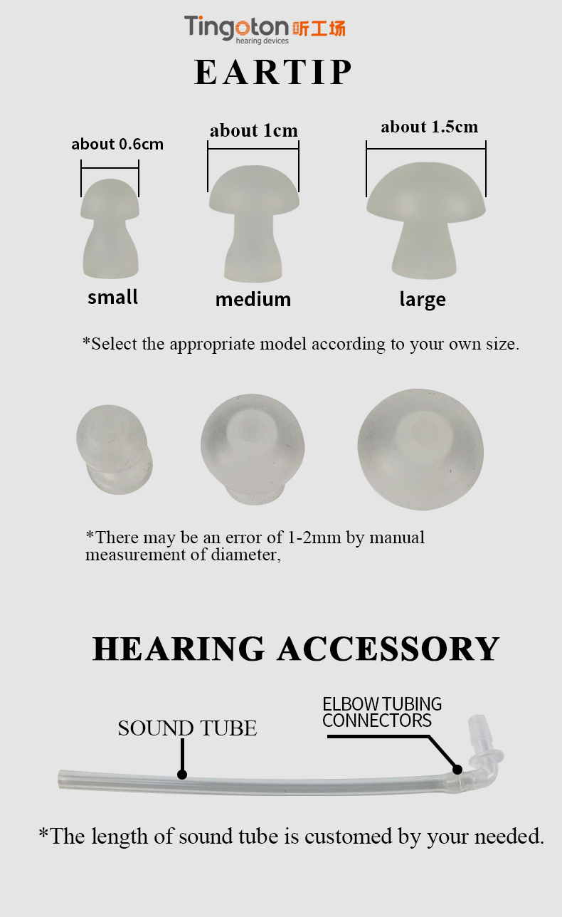 Wholesale High Quality Soft Silicone Breathable Mushroom BTE Hearing Aid Close Eartip Domes Earplug product detail