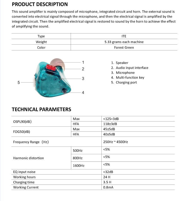 High Quality Earphone in Ear Hearing Aid Digital with Bluetooth App Control product detail