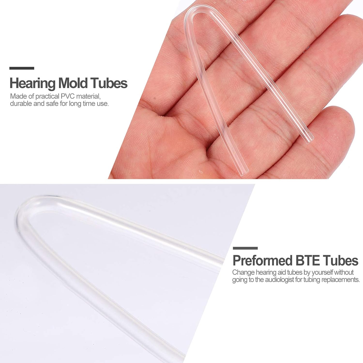 Tingoton Waterproof PVC U-Shaped Sound Guide Tube Hearing Aids Transparent Quick Dry 2*3mm Diameter Dry Prebent Replaceable product detail