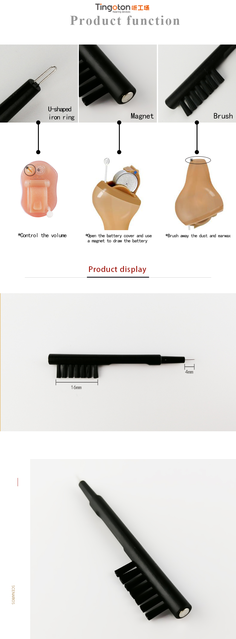 Hearing Aid Brush & Accessories Earwax Cleaning Tool with Battery Removal Volume Control Eco-Friendly Magnetic Design Black product detail
