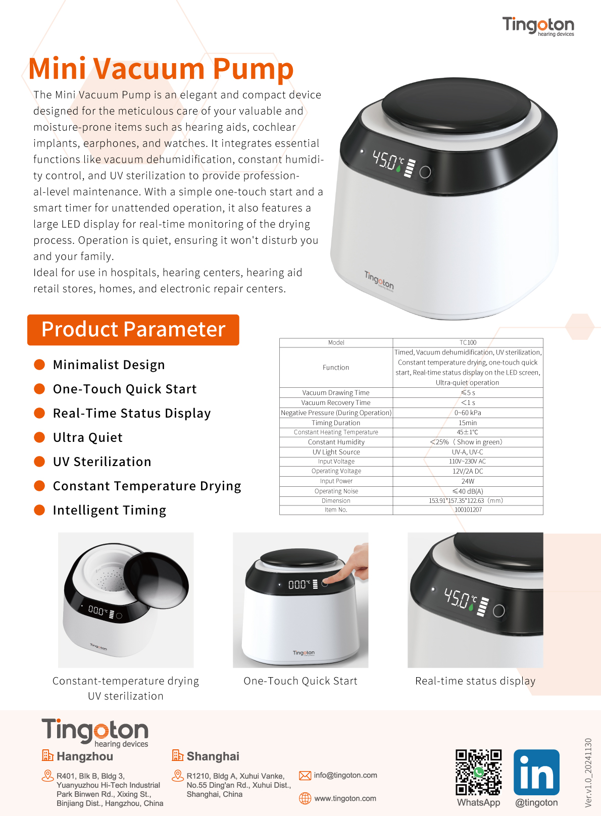 Tingoton Compact Hearing Aid Cleaning & Drying Machine Quick Dry 110-230V Universal Voltage Maximum Convenience Ear Care Device product detail