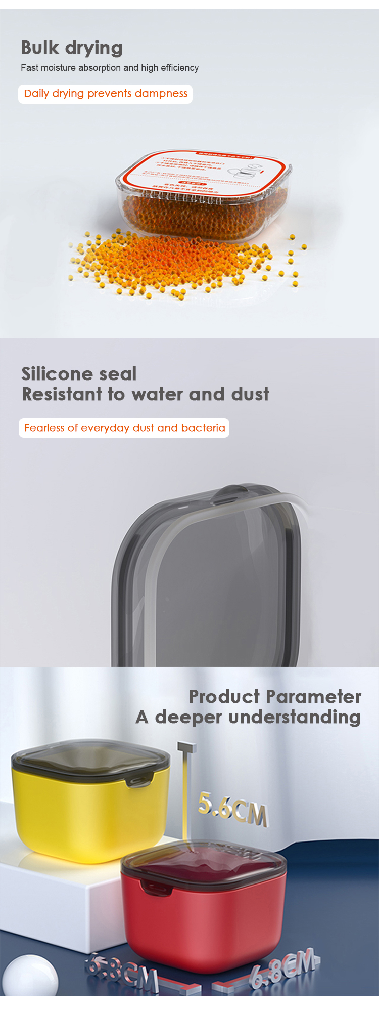 Modern Design Square Shape Material Hearing Aid Dehumidifier Dryer Drying Case product detail