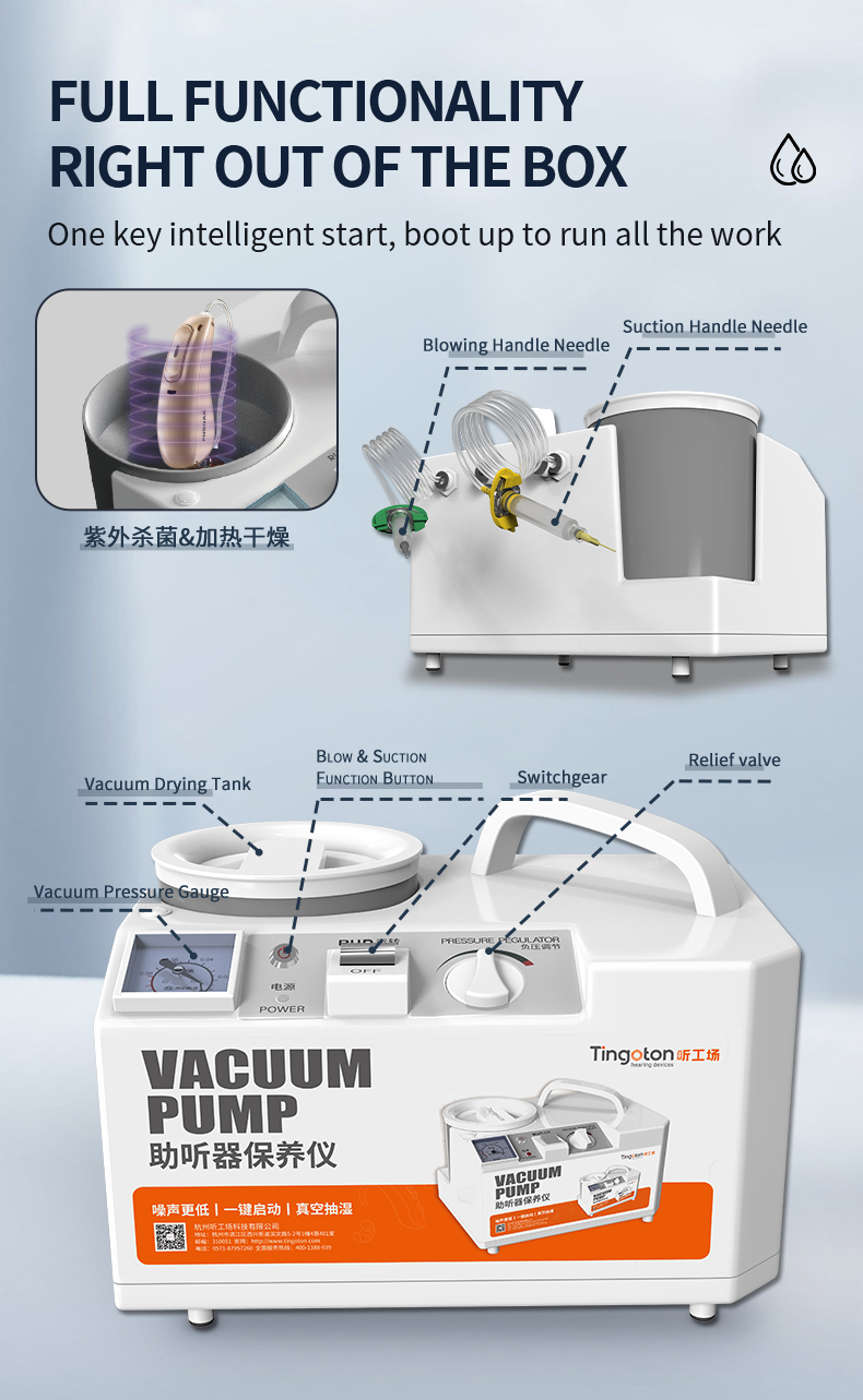Tingoton Healthcare Supply Dryer Pump Vacuum Cleaner for Drying and Cleaning Hearing Aids Extends Hearing Aid Life product detail