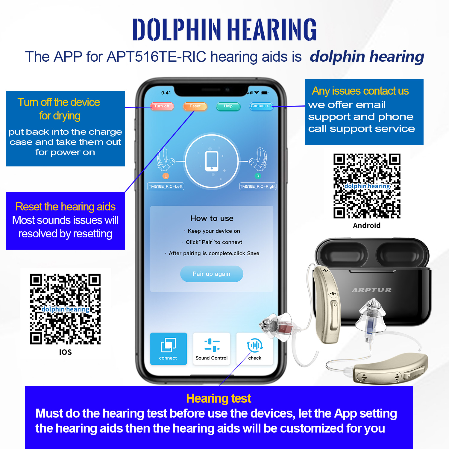 Hot Selling 16-Channel RIC Hearing Aids Low Noise Champagne Color App Test product detail