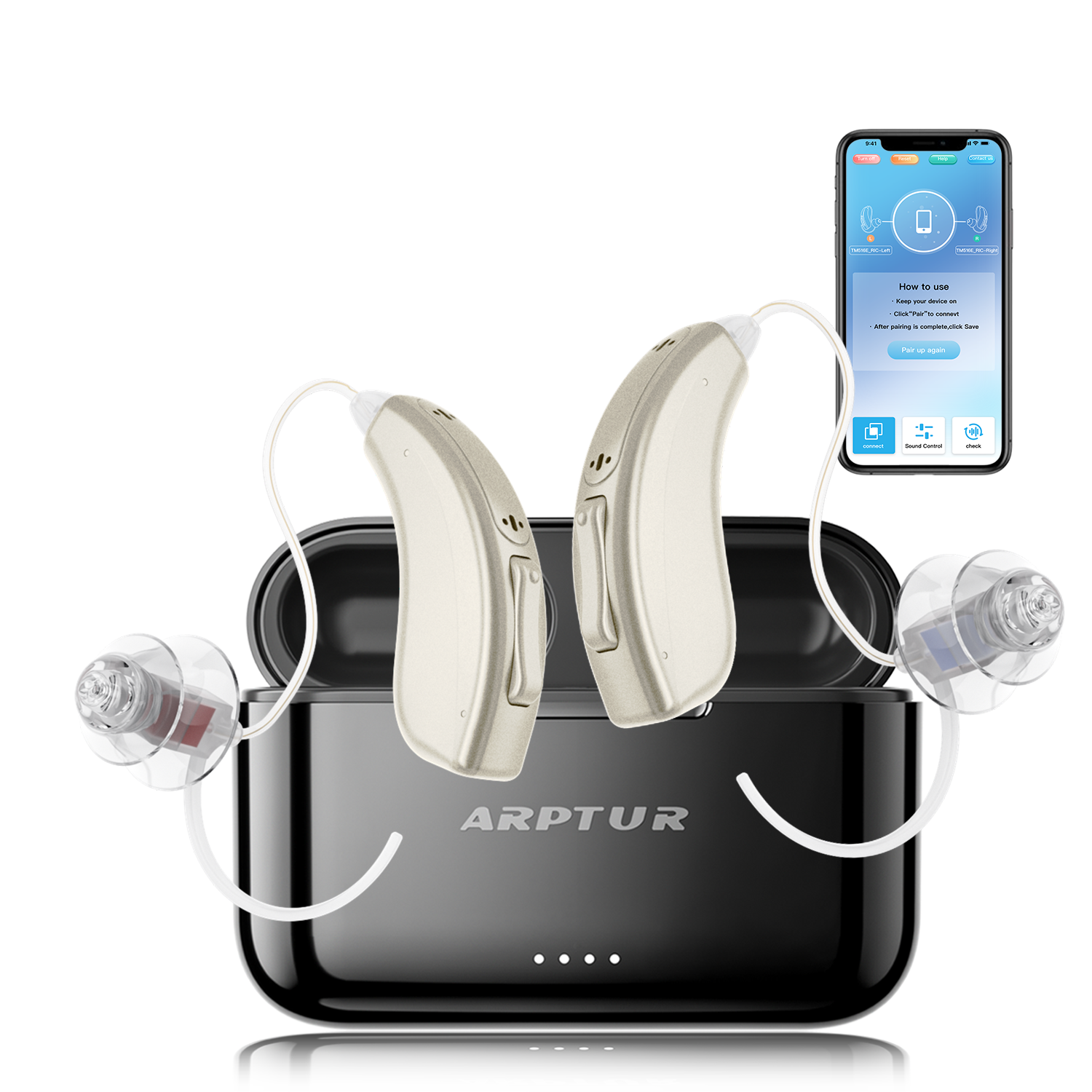 Hot Selling 16-Channel RIC Hearing Aids Low Noise Champagne Color App Test product detail