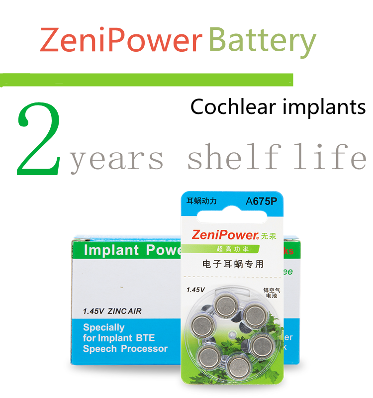 Wholesale High Quality Zenipower Silver Size A675P 1.45V Button Cell Cochlear Implant Batteries 60 Cells/box Headphone product detail
