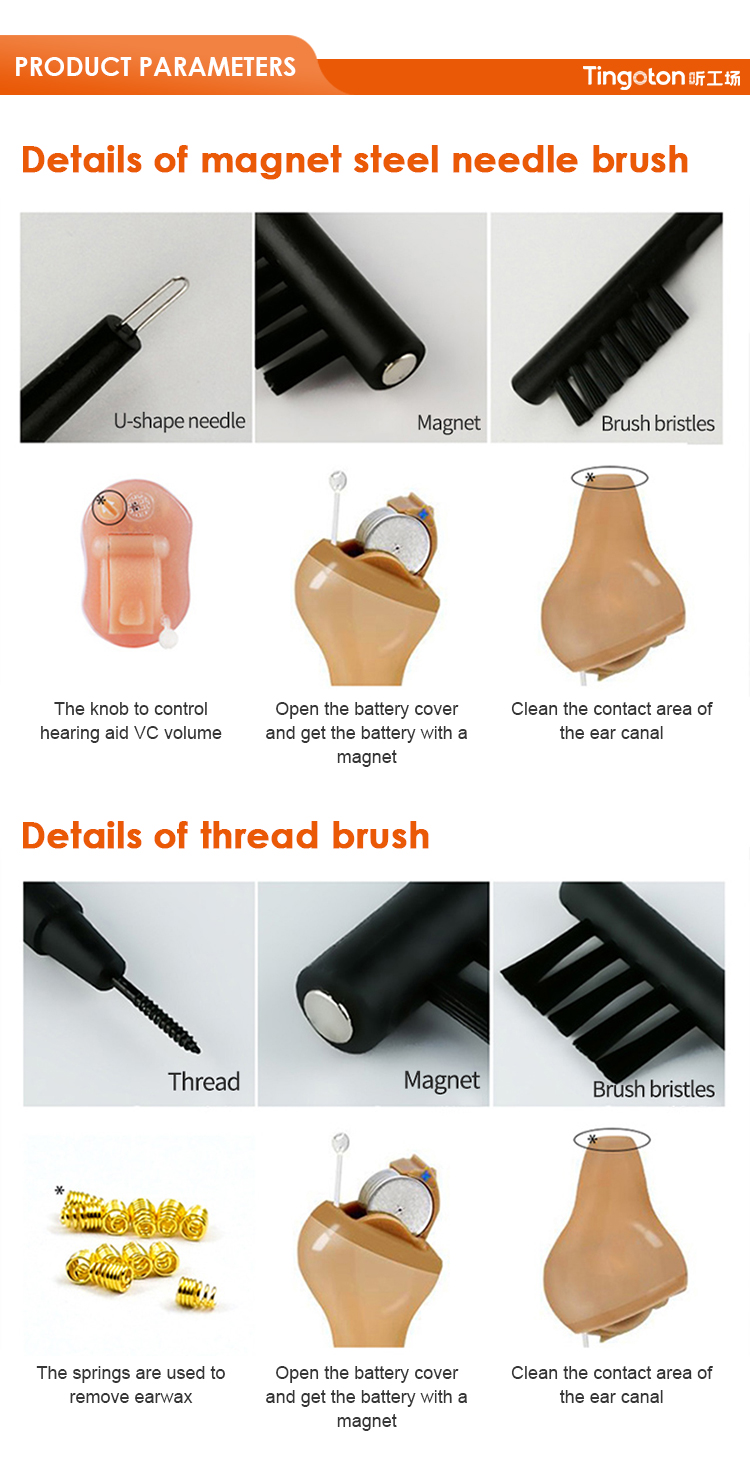 Tingoton Multi-purpose Maintenance Hearing Aid & Earmold Cleaning Brush with Magnet and Wax for ABS & Nylon Material product detail